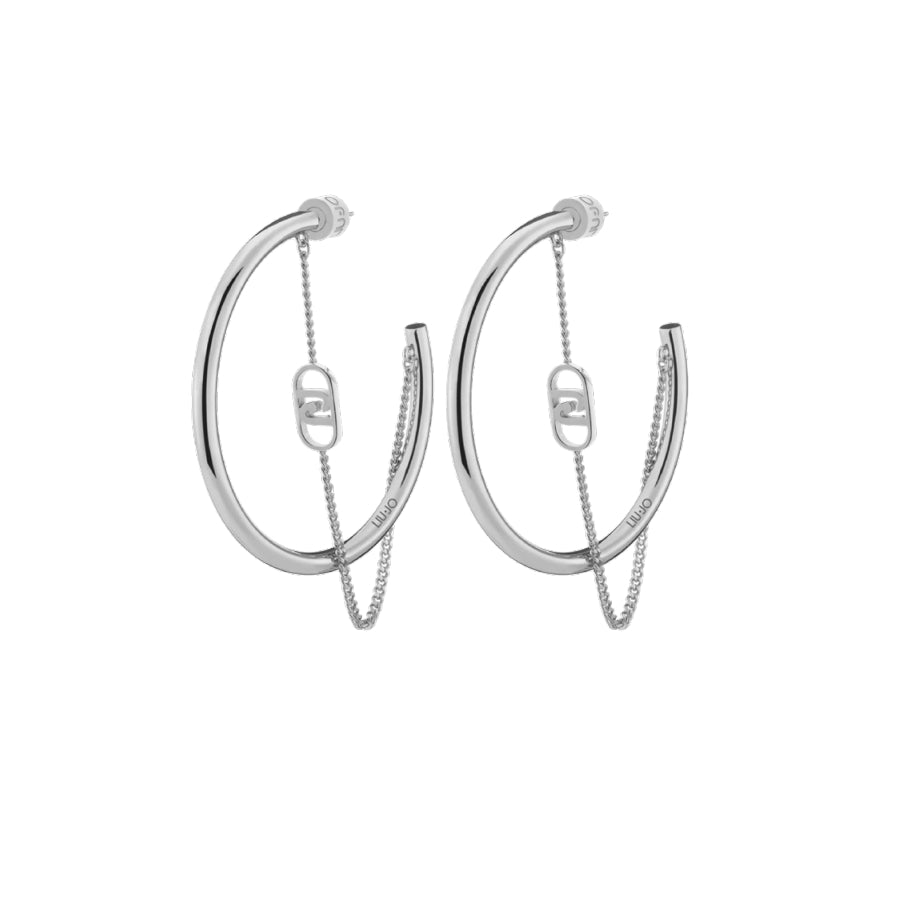 Orecchini Donna Liu Jo Acciaio Catena Logo Cerchi LJ2775